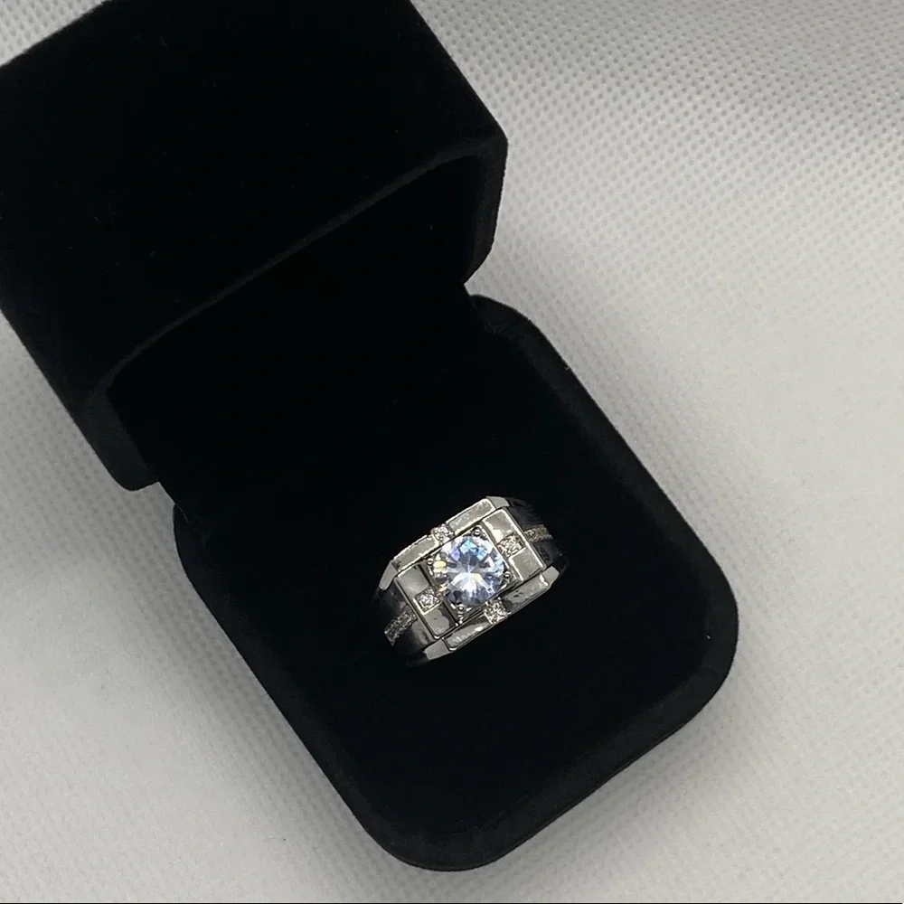 NEW 925 Silver Round Crystal Wide Band Ring